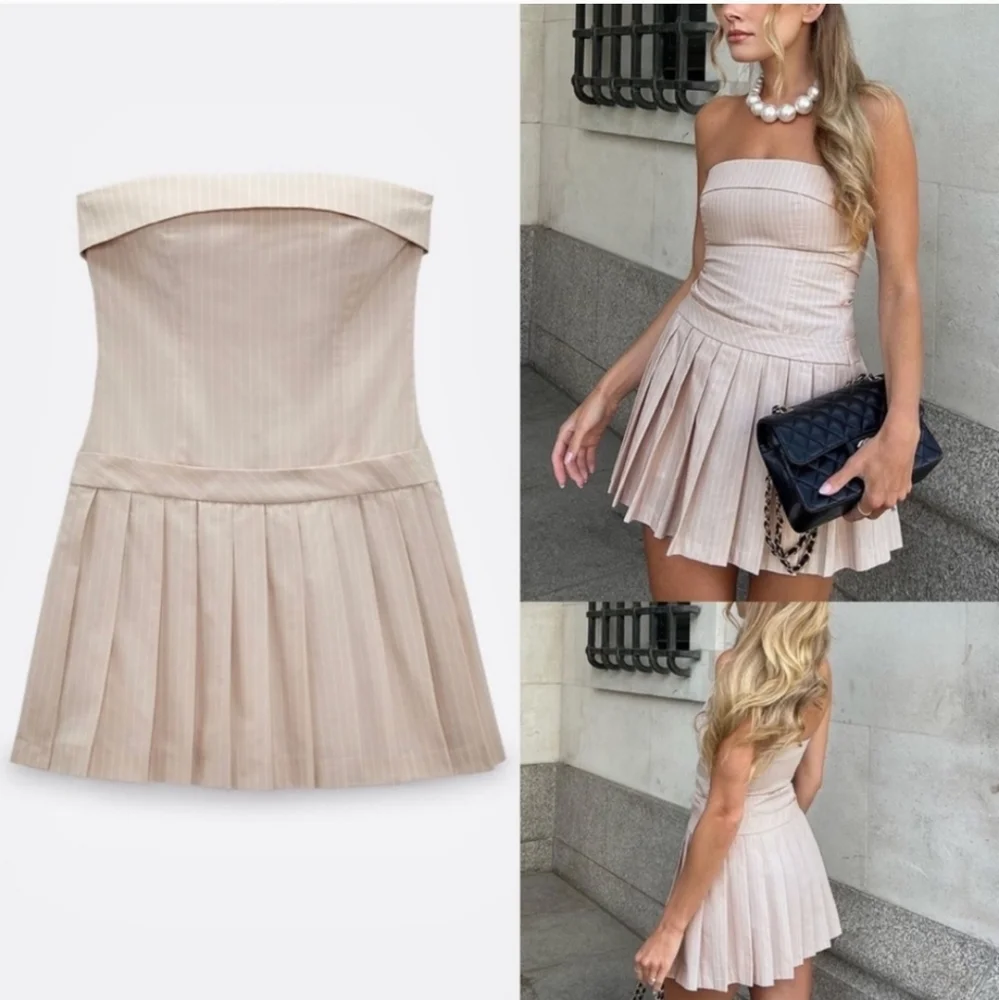 Zara Strapless Pleated Mini Dress size L - Picture 2 of 10